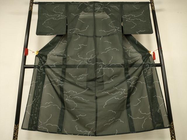 平和屋着物*夏物 小紋 絽 雲取り文 黒地 洗える着物 AABJ8013jd