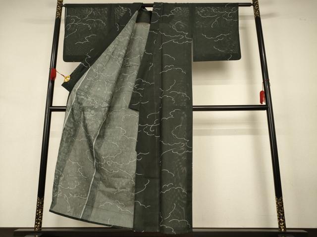 平和屋着物*夏物 小紋 絽 雲取り文 黒地 洗える着物 AABJ8013jd