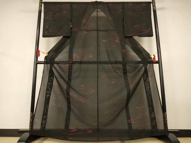 平和屋着物*夏物 小紋 流水紋紗 黒地 正絹 逸品 AABJ8018jd