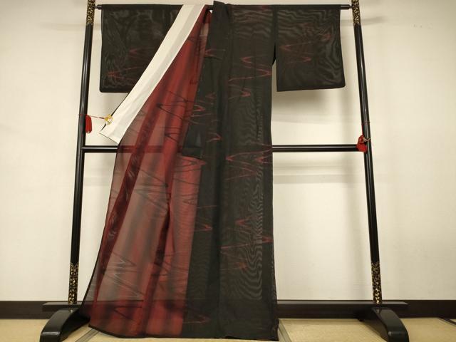 平和屋着物*夏物 小紋 流水紋紗 黒地 正絹 逸品 AABJ8018jd