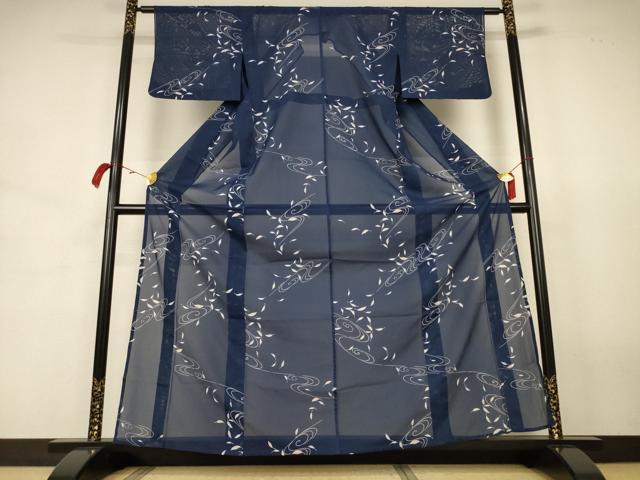 平和屋着物*夏物 小紋 絽 舞葉文 洗える着物 AABJ8028jd