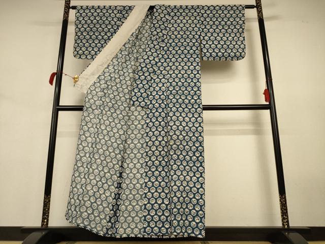 平和屋着物*夏物 小紋 絽 型染め 枝葉丸文 正絹 逸品 AABJ8033jd