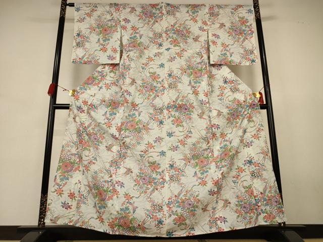 平和屋着物*夏物 小紋 絽 舞蝶花鳥文 洗える着物 AABJ8040jd