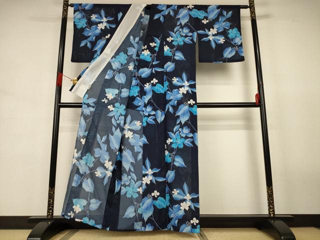 平和屋着物*夏物 小紋 絽 草花文 洗える着物 AABJ8051jd
