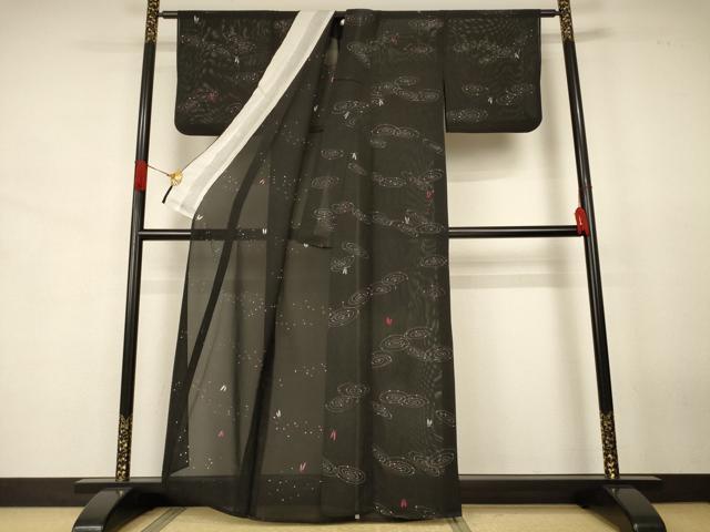 平和屋着物*夏物 小紋 絽 勝虫 黒地 正絹 逸品 AABJ8068jd