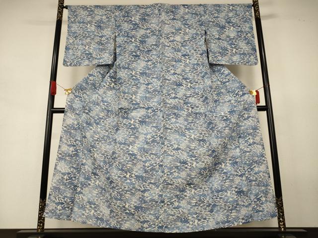 平和屋着物*夏物 小紋 絽 藍 型染め 風景文 正絹 逸品 AABJ8084jd