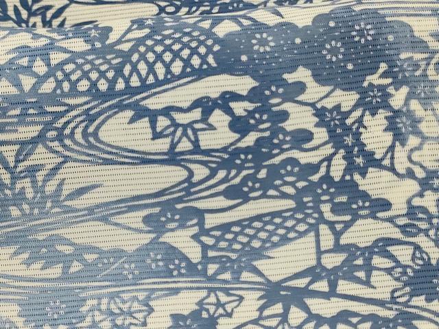 平和屋着物*夏物 小紋 絽 藍 型染め 風景文 正絹 逸品 AABJ8084jd
