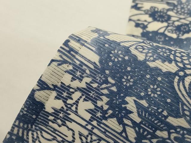 平和屋着物*夏物 小紋 絽 藍 型染め 風景文 正絹 逸品 AABJ8084jd