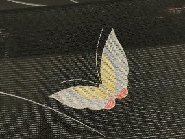 平和屋着物*夏物 洗える最高級着物 <英>はなぶさ謹製 小紋 絽 芝舞蝶文 黒地 洗える着物 AABJ8090jd