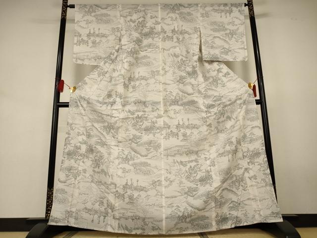 平和屋着物*夏物 小紋 絽 風景文 洗える着物 AABJ8094jd