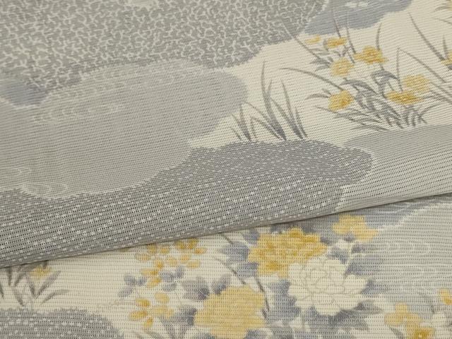 平和屋着物*夏物 小紋 絽 雲取り草花文 洗える着物 未使用 AABJ8097jd