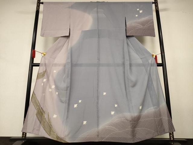 平和屋着物*夏物 訪問着 絽 立波千鳥文 暈し染め 金彩 正絹 逸品 AABJ8103jd