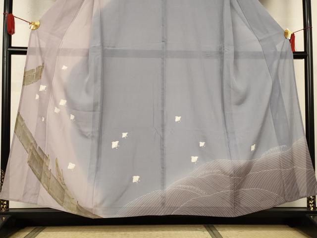平和屋着物*夏物 訪問着 絽 立波千鳥文 暈し染め 金彩 正絹 逸品 AABJ8103jd