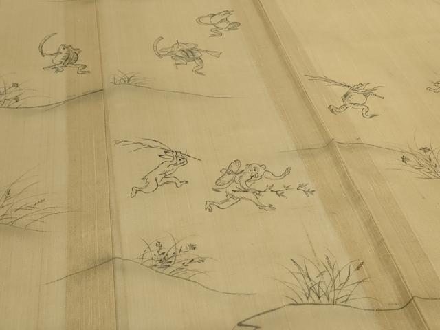 平和屋着物*夏物 訪問着 生紬 紗 手描き 鳥獣戯画 正絹 逸品 AABJ8104jd