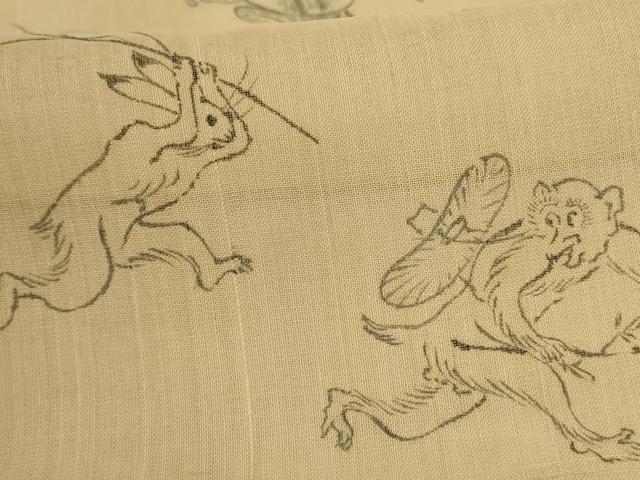 平和屋着物*夏物 訪問着 生紬 紗 手描き 鳥獣戯画 正絹 逸品 AABJ8104jd
