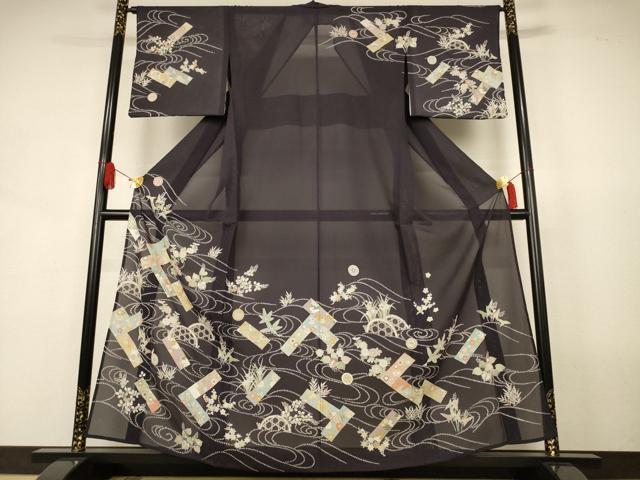 平和屋着物*夏物 訪問着 絽 駒刺繍 流水短冊花文 金彩 正絹 逸品 AABJ8106jd