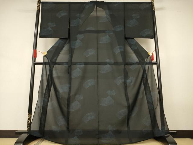 平和屋着物*夏物 小紋 紗 地紙風景文 東レシルック 反端付き AABJ8108jd