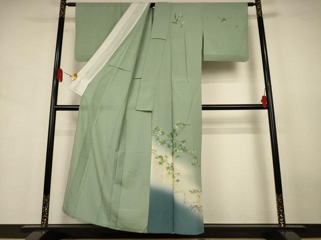 平和屋着物*夏物 訪問着 絽縮緬 枝葉文 魚 暈し染め 金彩 正絹 逸品 AABJ8112jd