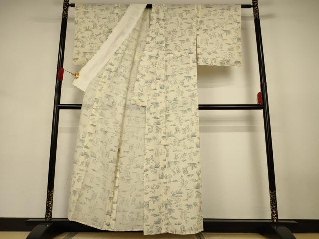 平和屋着物*夏物 小紋 絽 鳥獣戯画 正絹 逸品 AABJ8124jd