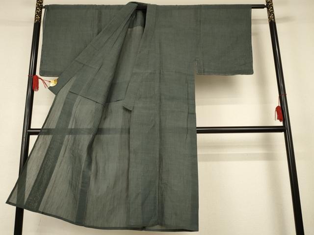 平和屋着物*夏物 男性 小千谷ちぢみ 色無地 柳煤竹色 麻 逸品 未使用 AABJ8130jd