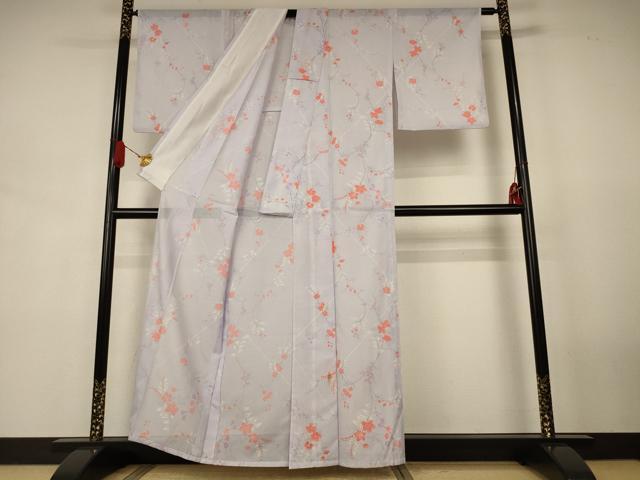 平和屋着物*夏物 小紋 絽 枝花文 洗える着物 AABJ8145jd