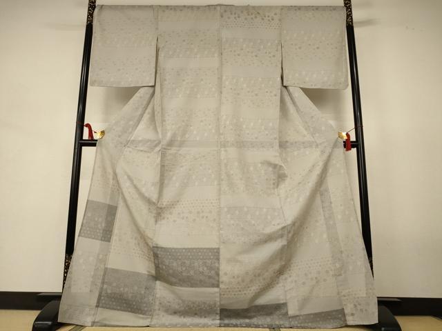 平和屋着物*夏物 訪問着 お召 紗 横段吉祥花文 ロング丈 正絹 逸品 AABJ8146jd