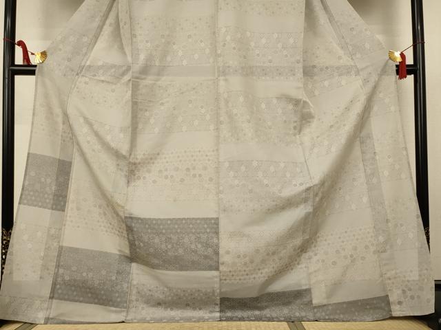 平和屋着物*夏物 訪問着 お召 紗 横段吉祥花文 ロング丈 正絹 逸品 AABJ8146jd
