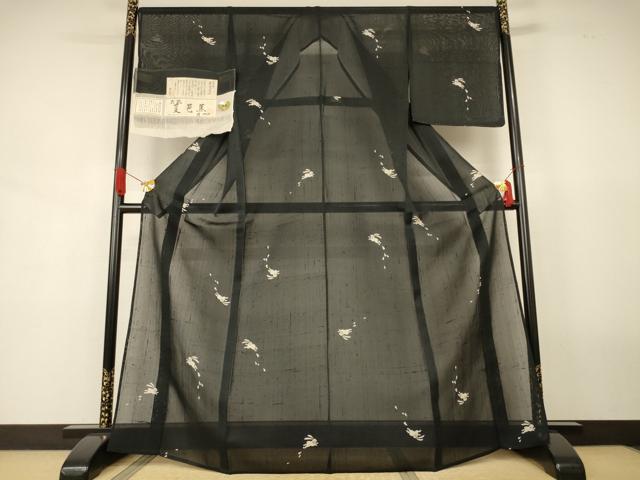 平和屋着物*夏物 絹芭蕉 夏芭蕉 伝統工芸士 白川貞夫 跳び兎 黒地 証紙付き 正絹 逸品 AABJ8147jd