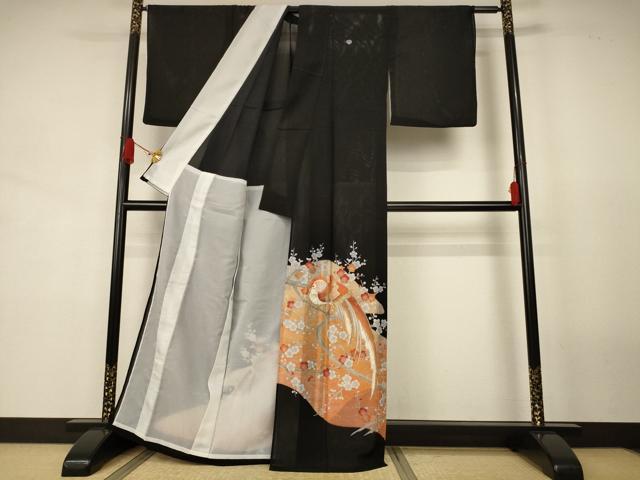 平和屋着物*夏物 黒留袖 絽 刺繍 花鳥文 金彩 洗える着物 AABJ8151jd