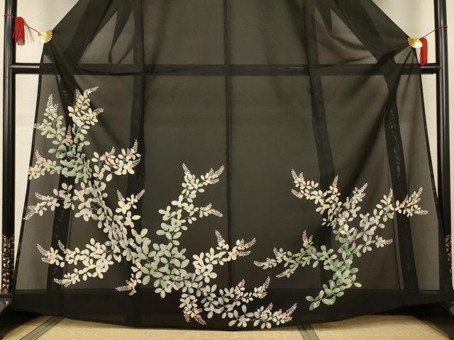 平和屋着物*夏物 黒留袖 絽 草花文 正絹 逸品 AABJ8153jd