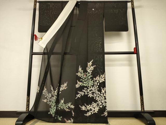 平和屋着物*夏物 黒留袖 絽 草花文 正絹 逸品 AABJ8153jd