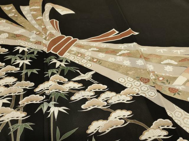 平和屋着物*夏物 黒留袖 絽 束ね熨斗花文 鶴 正絹 逸品 AABJ8154jd