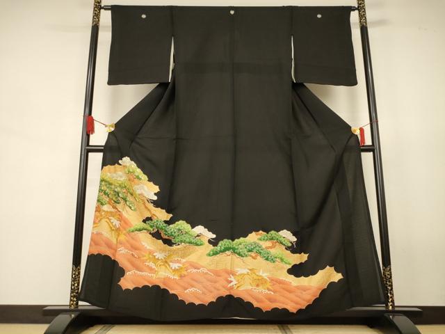 平和屋着物*夏物 黒留袖 絽 刺繍 立波笹松文 金彩 正絹 逸品 AABJ8155jd