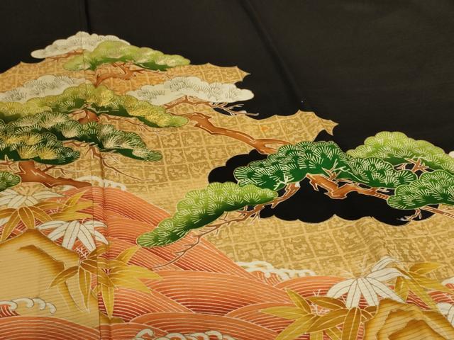 平和屋着物*夏物 黒留袖 絽 刺繍 立波笹松文 金彩 正絹 逸品 AABJ8155jd