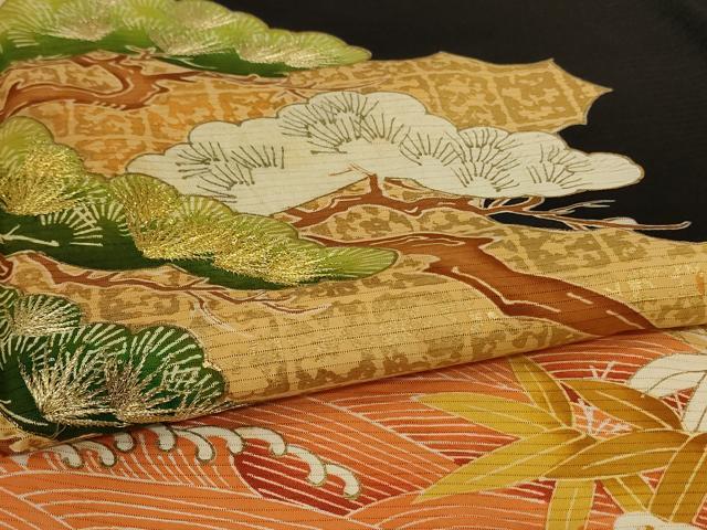 平和屋着物*夏物 黒留袖 絽 刺繍 立波笹松文 金彩 正絹 逸品 AABJ8155jd