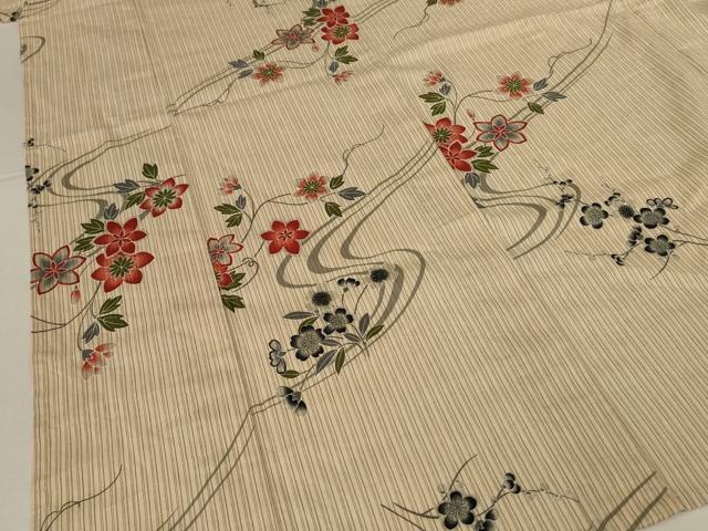 平和屋着物*夏物 小紋 浴衣兼用 流水草花文 綿 逸品 AABJ8160jd