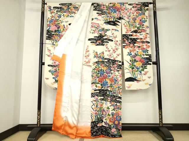 平和屋着物●豪華振袖 友禅 エ霞草花文 高島屋扱い 正絹 逸品 AABJ8162ck