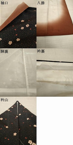 平和屋着物●撫松庵 訪問着 枝垂れ桜 黒地 洗える着物 AABJ8169ck
