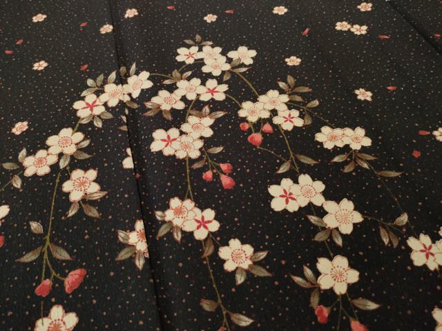 平和屋着物●撫松庵 訪問着 枝垂れ桜 黒地 洗える着物 AABJ8169ck