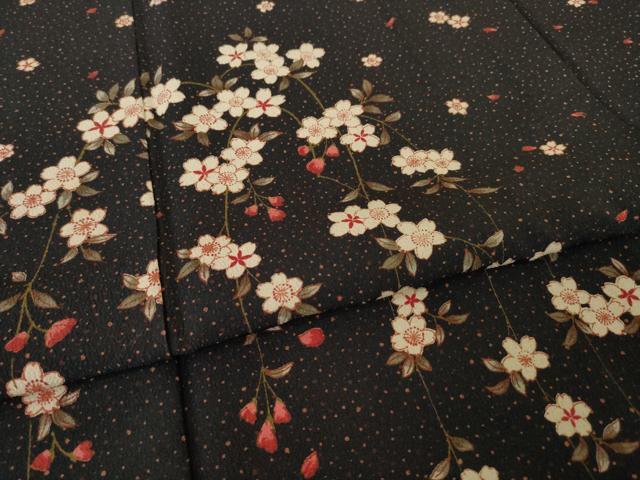 平和屋着物●撫松庵 訪問着 枝垂れ桜 黒地 洗える着物 AABJ8169ck