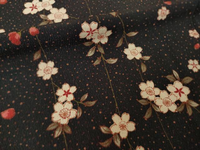 平和屋着物●撫松庵 訪問着 枝垂れ桜 黒地 洗える着物 AABJ8169ck