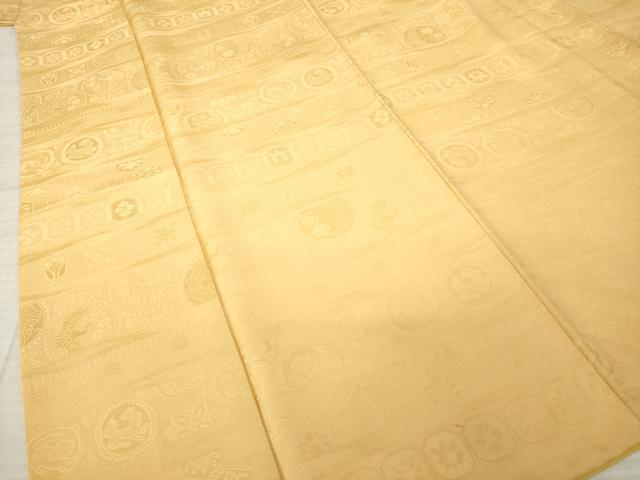 平和屋着物●上質な色無地 吉祥地紋 萱草色 正絹 逸品 AABJ8170ck