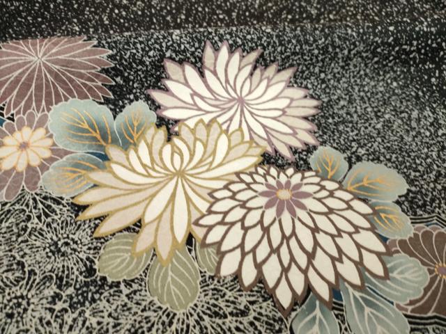 平和屋着物●訪問着 菊尽くし たたき染め 黒地 金彩 正絹 逸品 AABJ8172ck