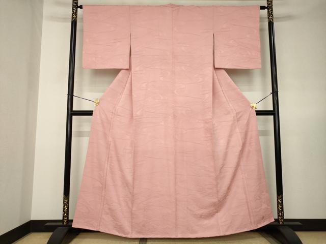 平和屋着物●上質な色無地 流水地紋 紅梅色 正絹 逸品 AABJ8173ck