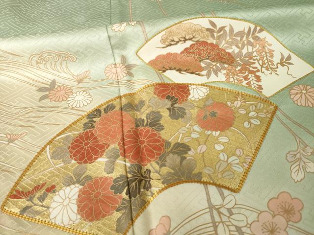 平和屋着物●十日町老舗ブランド 吉澤友禅 吾妻徳穂 訪問着 駒刺繍 地紙花文 暈し染め 金彩 鈴乃屋扱い 正絹 逸品 AABJ8178ck