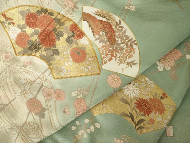 平和屋着物●十日町老舗ブランド 吉澤友禅 吾妻徳穂 訪問着 駒刺繍 地紙花文 暈し染め 金彩 鈴乃屋扱い 正絹 逸品 AABJ8178ck