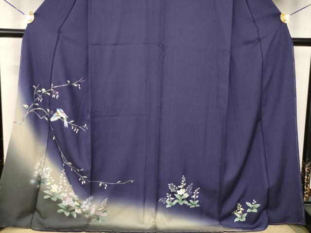 平和屋着物●訪問着 手描き 花鳥文 暈し染め 正絹 逸品 AABJ8183ck