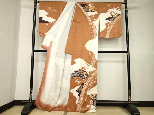 平和屋着物●創業460年・千總 訪問着 駒刺繍 絞り 金彩 正絹 逸品 AABJ8184ck