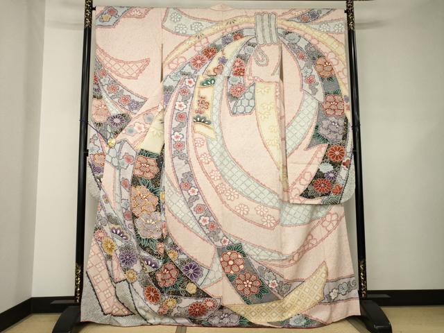 平和屋着物●豪華振袖 駒刺繍 蔓帯花文 金彩 正絹 逸品 AABJ8192ck