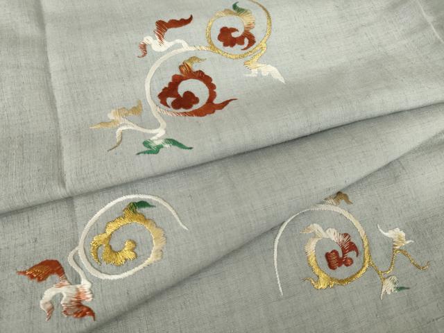 平和屋着物●訪問着 結城紬地 総刺繍 唐草文 金糸 正絹 逸品 AABJ8201ck